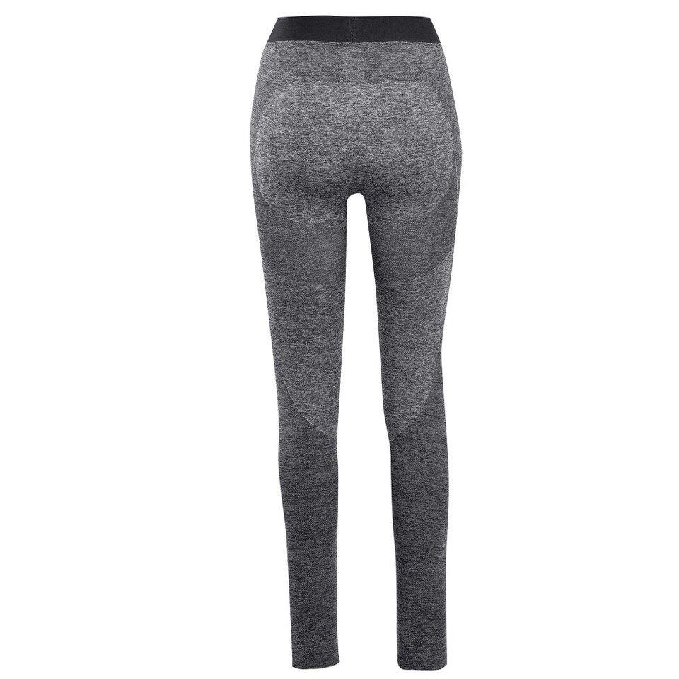 Charcoal grey marle seamless leggings with black contrast waistband, back view