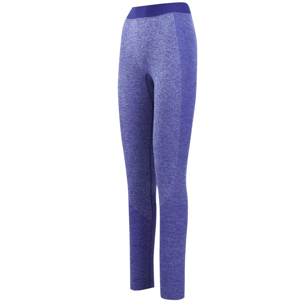 Royal blue marl seamless full length ladies leggings with solid wide waistband and side panel detailing