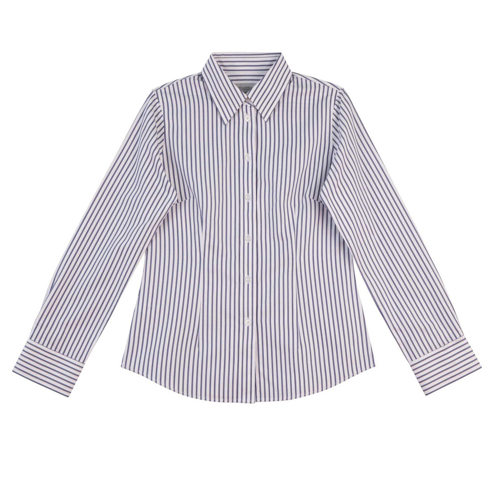 White+Grey SACHI Ladies Sateen Stripe Long Sleeve Shirt featuring a sophisticated tone-on-tone lustrous stripe, professional tailored fit, and a premium fabric finish for high-end corporate wear.