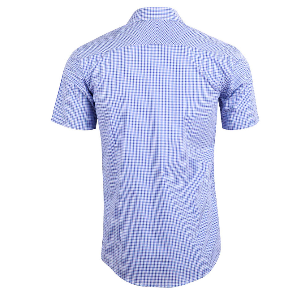 Navy+White+Sky DART Men's Multi-Tone Check Short Sleeve Shirt featuring a sophisticated navy and white checkered pattern, button-down collar, and a modern fit for a professional business-casual look.