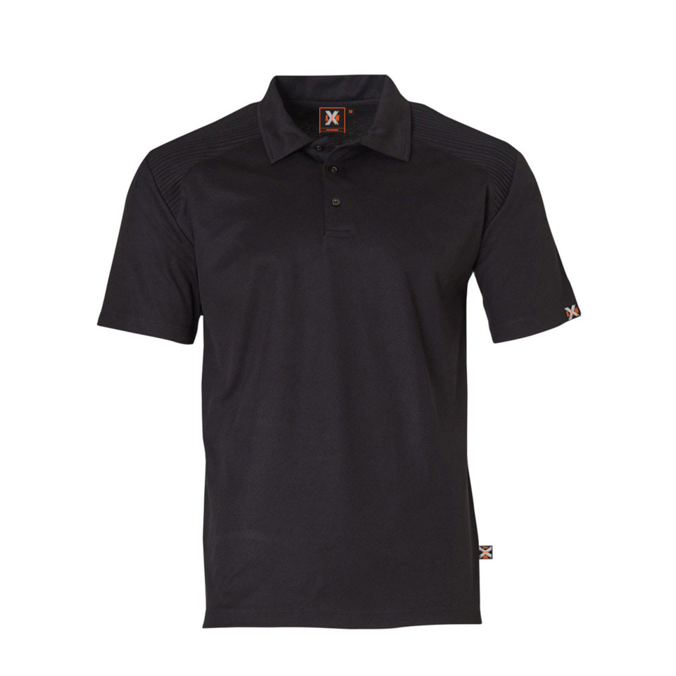 Black Roy Unisex Truedry Short Sleeve Polo Shirt, a quick-dry, moisture-wicking top with shoulder stitching detail, ideal for sports or work uniforms.