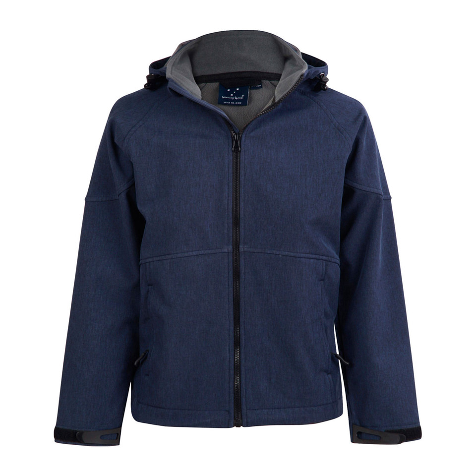 Kids Soft Shell Hood Jackets | marl navy+charcoal 