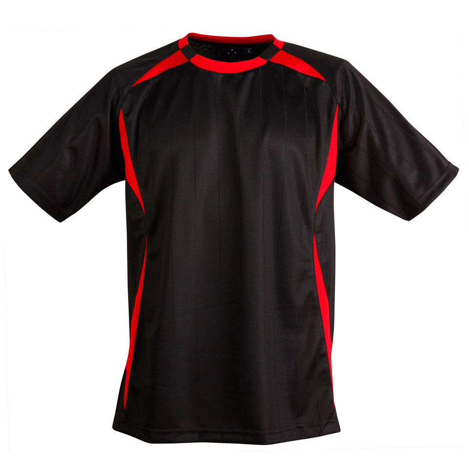 Black CoolDry soccer jersey with red contrast panels on shoulders and sides