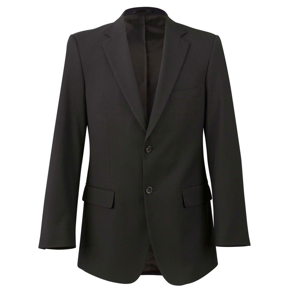 Charcoal grey men's corporate jacket with notch lapels and two-button front closure