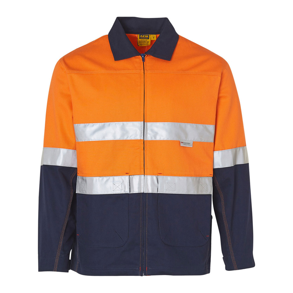 Orange+Navy | Hi Vis 100% Cotton Safety Jacket + 3M Tape Orange+Navy | Hi Vis 100% Cotton Safety Jacket + 3M Tape