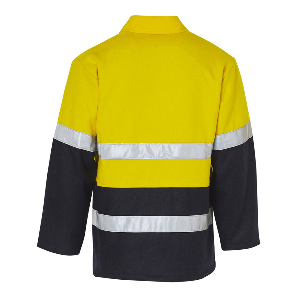 Yellow Bluey Hi Vis Wool Blend Jacket featuring 3M reflective tape, a heavy-duty, warm work jacket for high-visibility safety requirements.