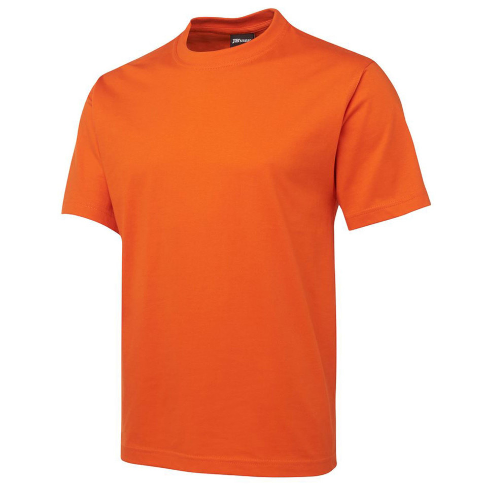 Bright orange cotton crew neck tee with short sleeves and smooth front panel ideal for decoration