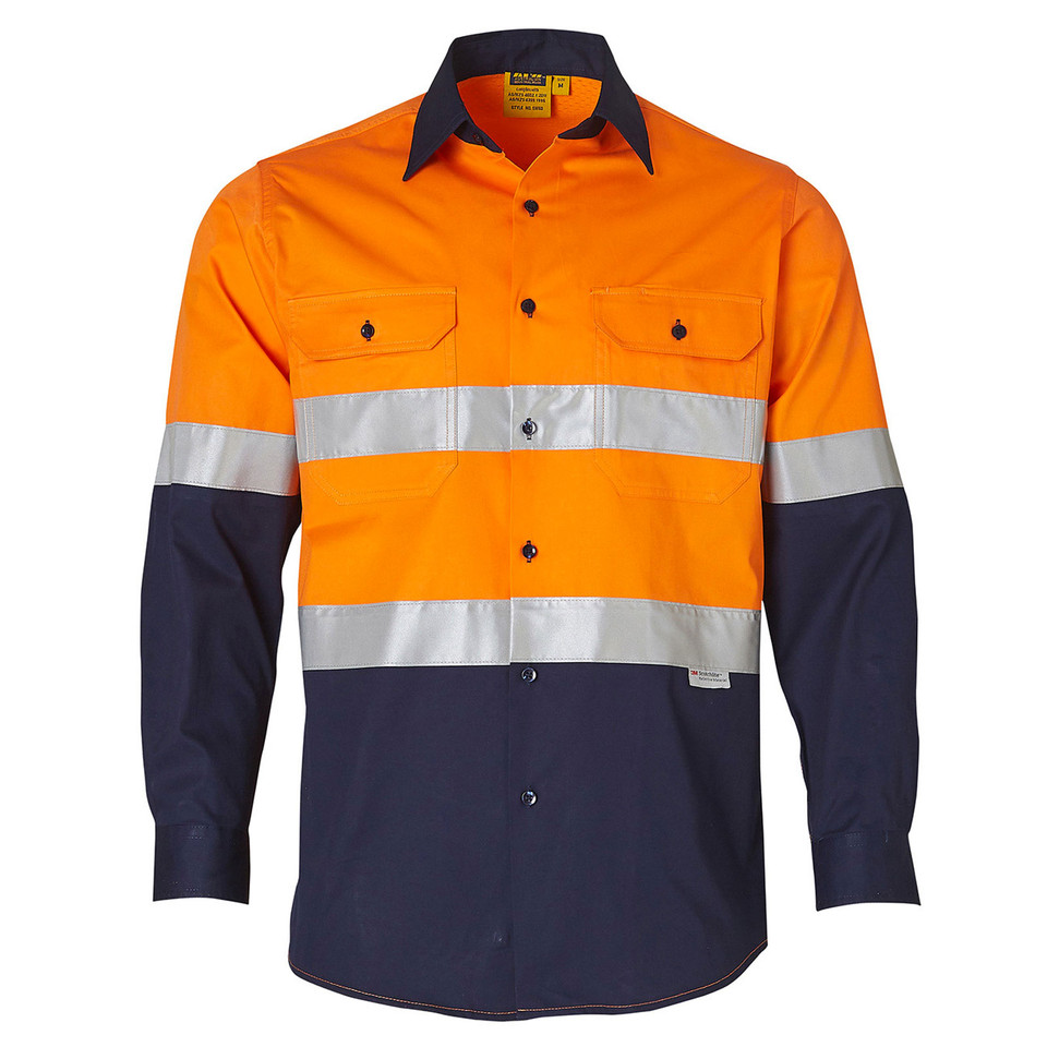 Fluro Orange+Navy | Cool-Breeze Cotton Safety Shirt + 3M Tapes Fluro Orange+Navy | Cool-Breeze Cotton Safety Shirt + 3M Tapes