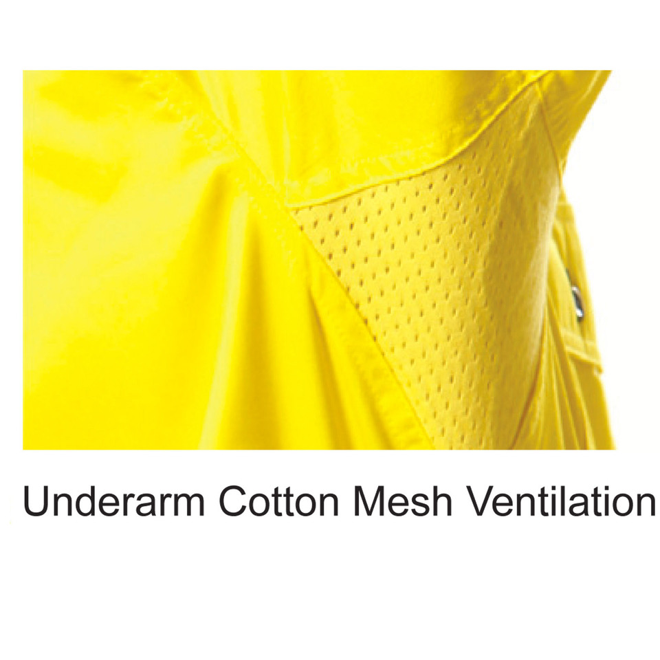 High-visibility yellow safety shirt showing underarm mesh ventilation panels for breathability