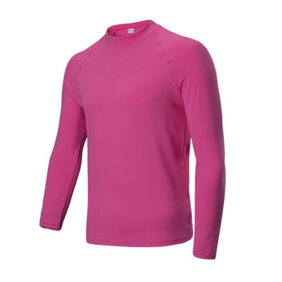 Magenta long sleeve rashie with crew neck and smooth fabric finish