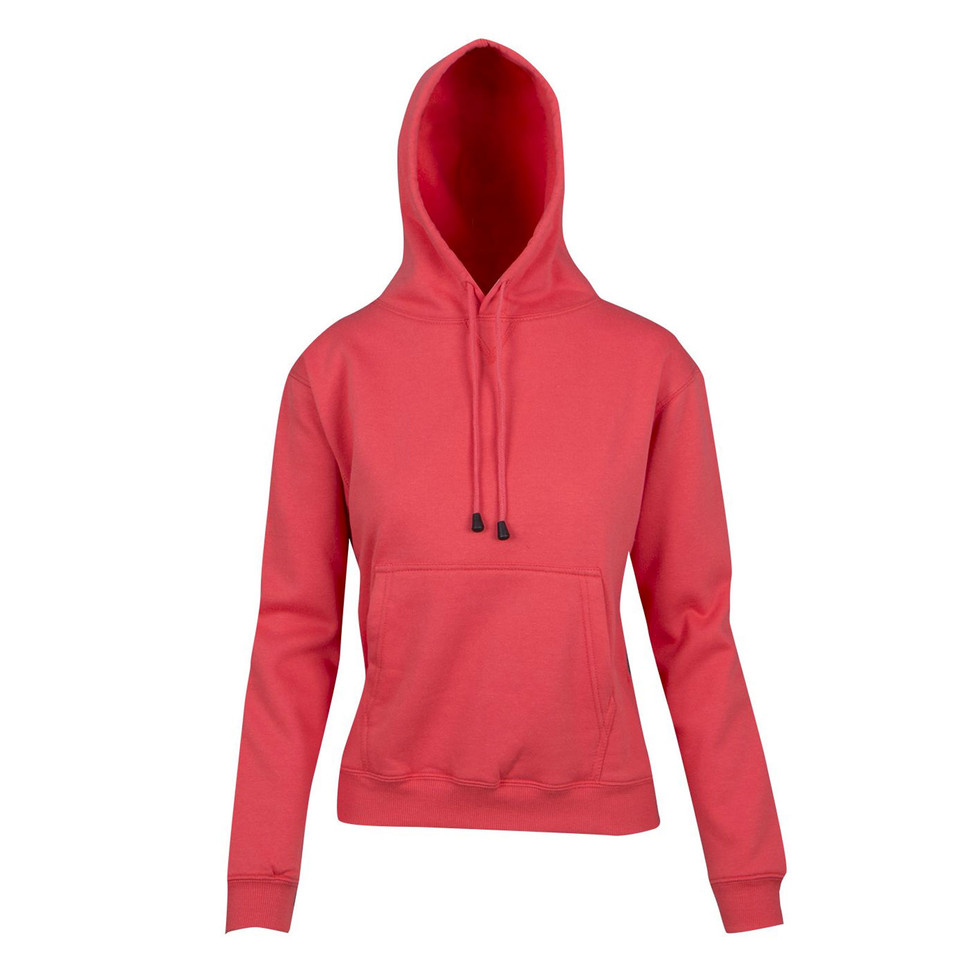 Coral COOPER Ladies and Youth Fleecy Hoodie, a warm pullover sweatshirt with a cozy fleece lining, hood, and front kangaroo pocket, ideal for school uniforms and casual wear.