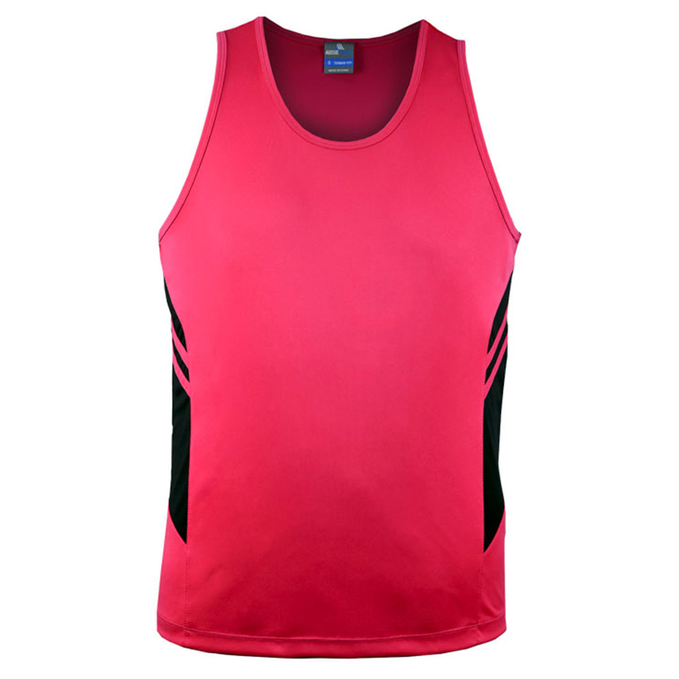 Neon Pink+Black | Plain Kids Sports Contrast Singlet