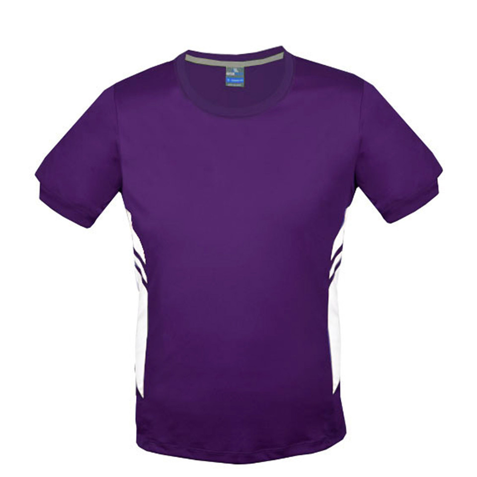 Purple+White TALENT Men's Contrast Sports T-Shirt featuring breathable moisture-wicking fabric, stylish contrast side panels, and a lightweight athletic fit for gym training and team sports.