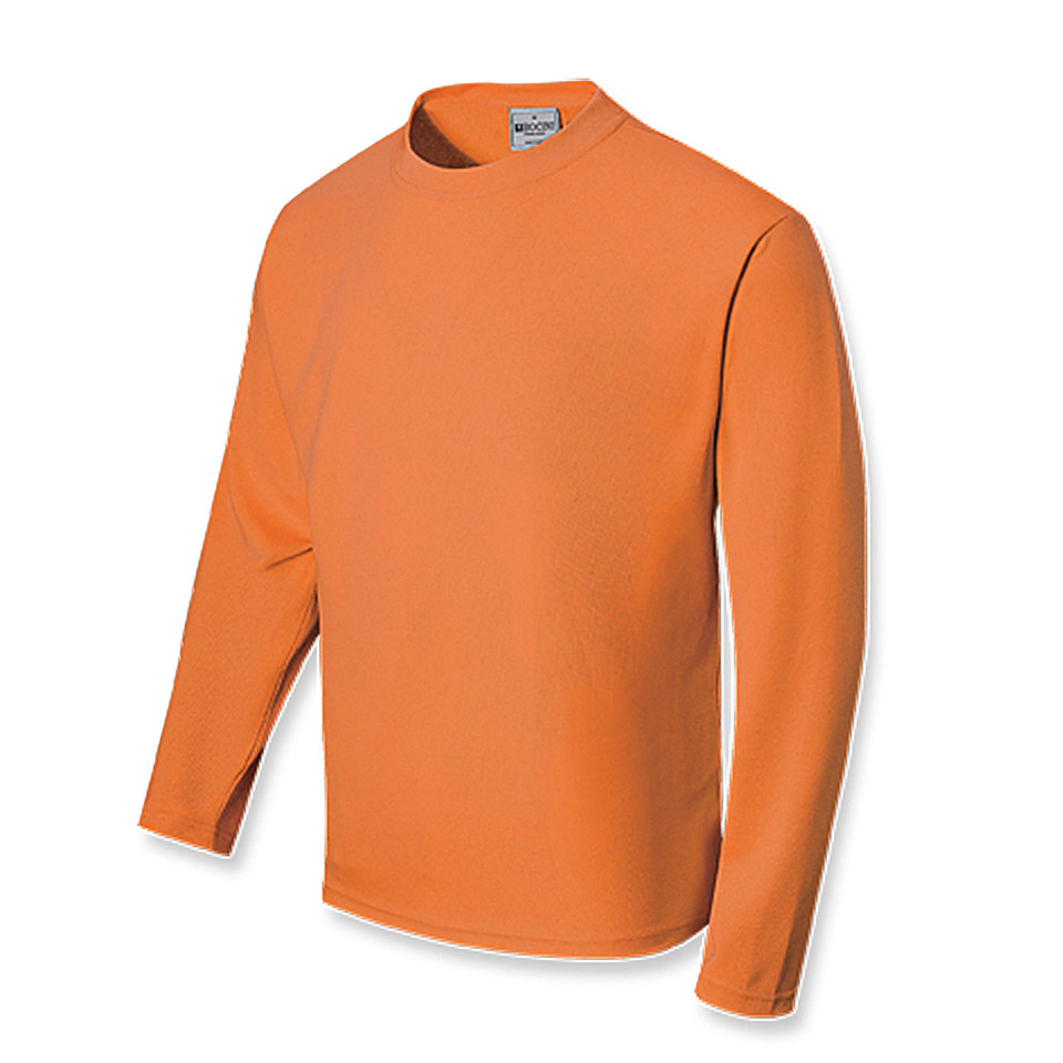 Tangerine orange long sleeve youth crew neck tee with smooth flat front panel ideal for decoration