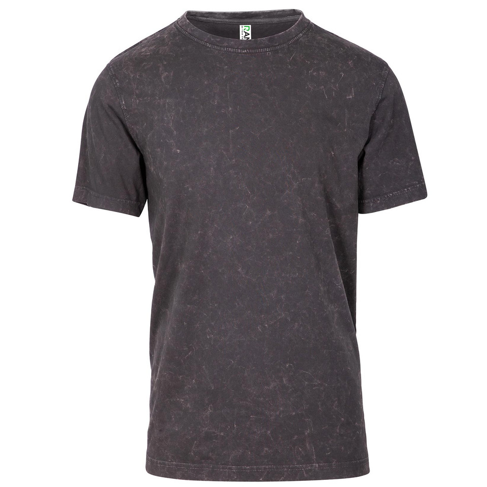 Charcoal stone washed cotton t-shirt with distressed texture and crew neck