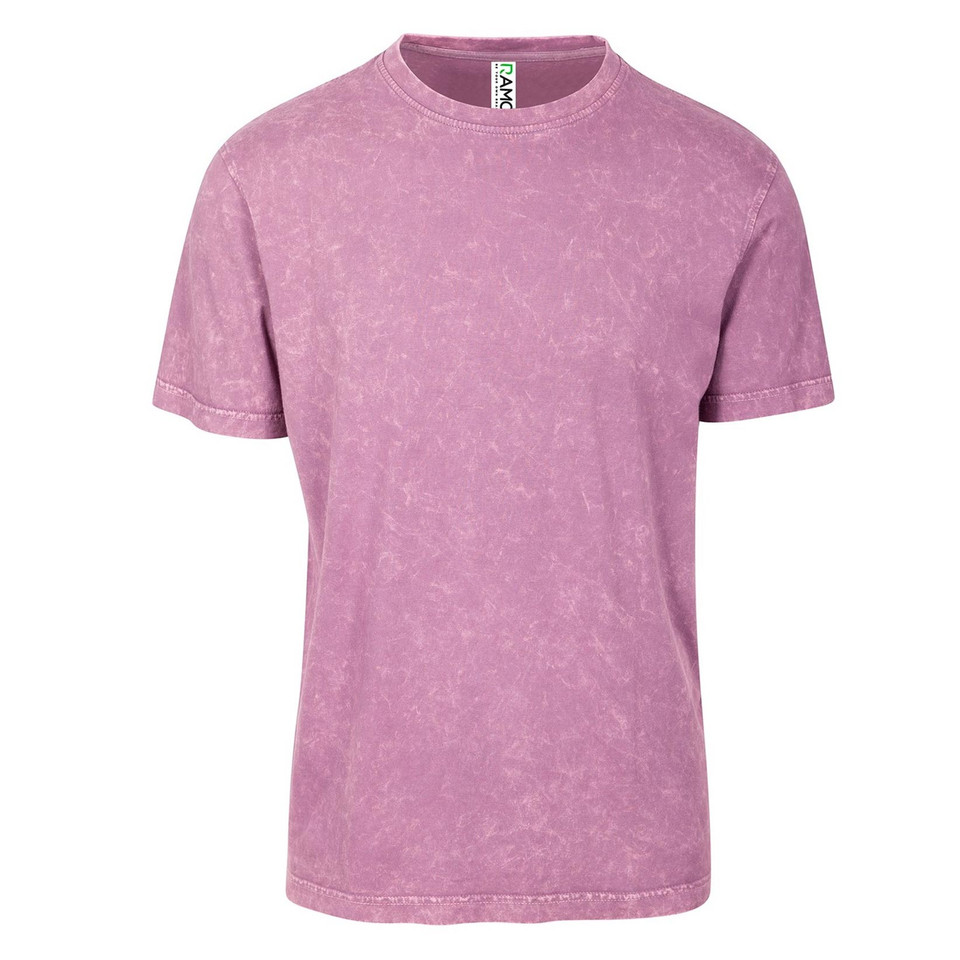 Mauve pink stone washed cotton t-shirt with faded texture and crew neck