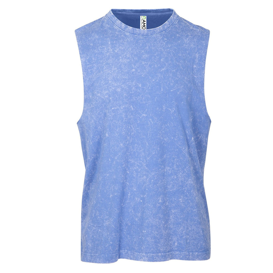  Mens Blank Stone Washed Vintage Cotton Tank | Blue