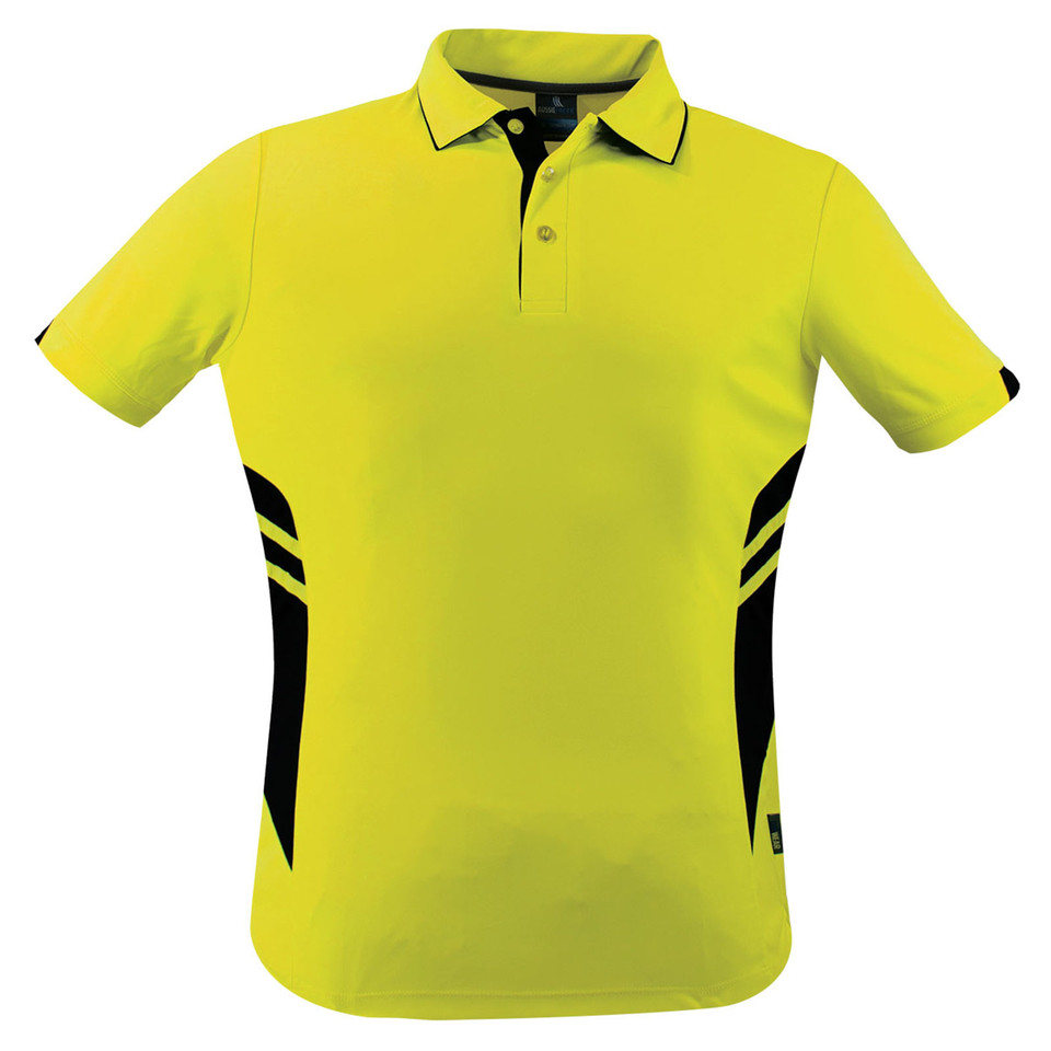 Neon Yellow+Black | Plain Mens Contrast Sports Polo Shirt Neon Yellow+Black | Plain Mens Contrast Sports Polo Shirt