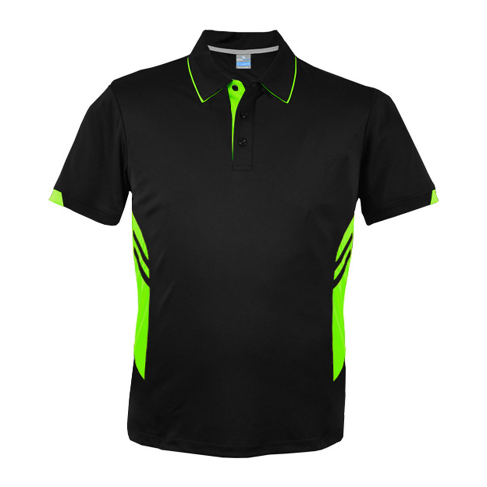 Black+Neon Green | Plain Mens Contrast Sports Polo Shirt Black+Neon Green | Plain Mens Contrast Sports Polo Shirt