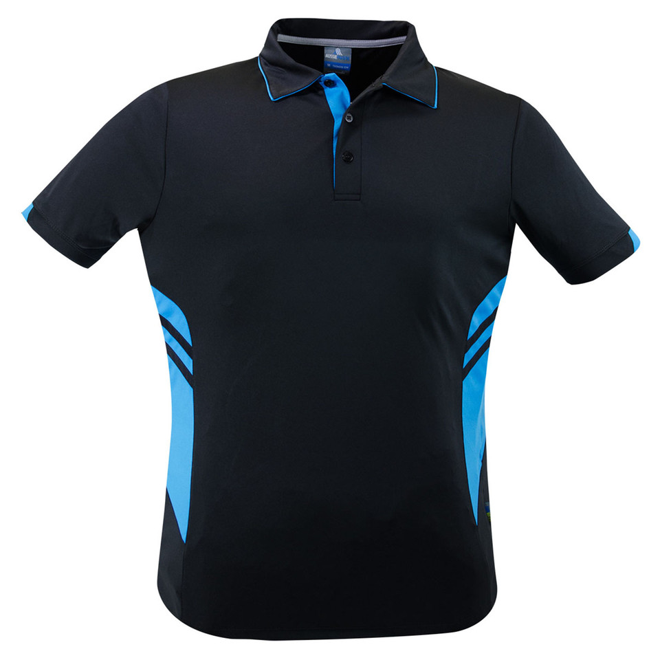 Black+Cyan | Plain Mens Contrast Sports Polo Shirt Black+Cyan | Plain Mens Contrast Sports Polo Shirt