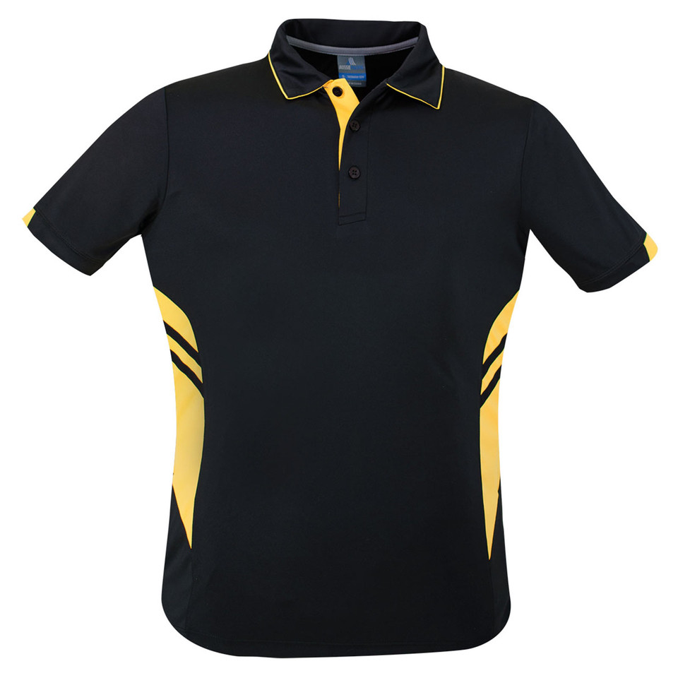 Black+Yellow Gold | Plain Mens Contrast Sports Polo Shirt Black+Yellow Gold | Plain Mens Contrast Sports Polo Shirt