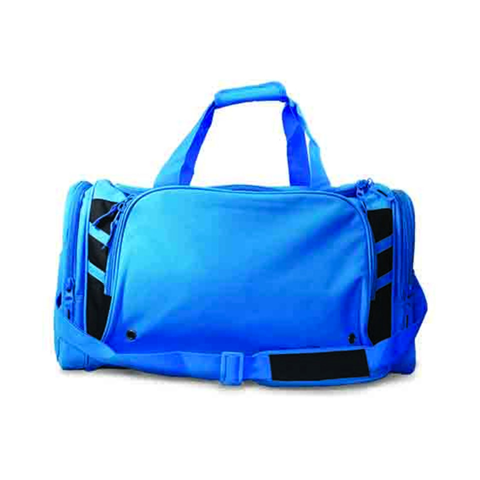 Cyan + Black Talent plain contrast sports duffle bag, a large gym and team bag ideal for wholesale bulk purchase and custom logo embroidery.