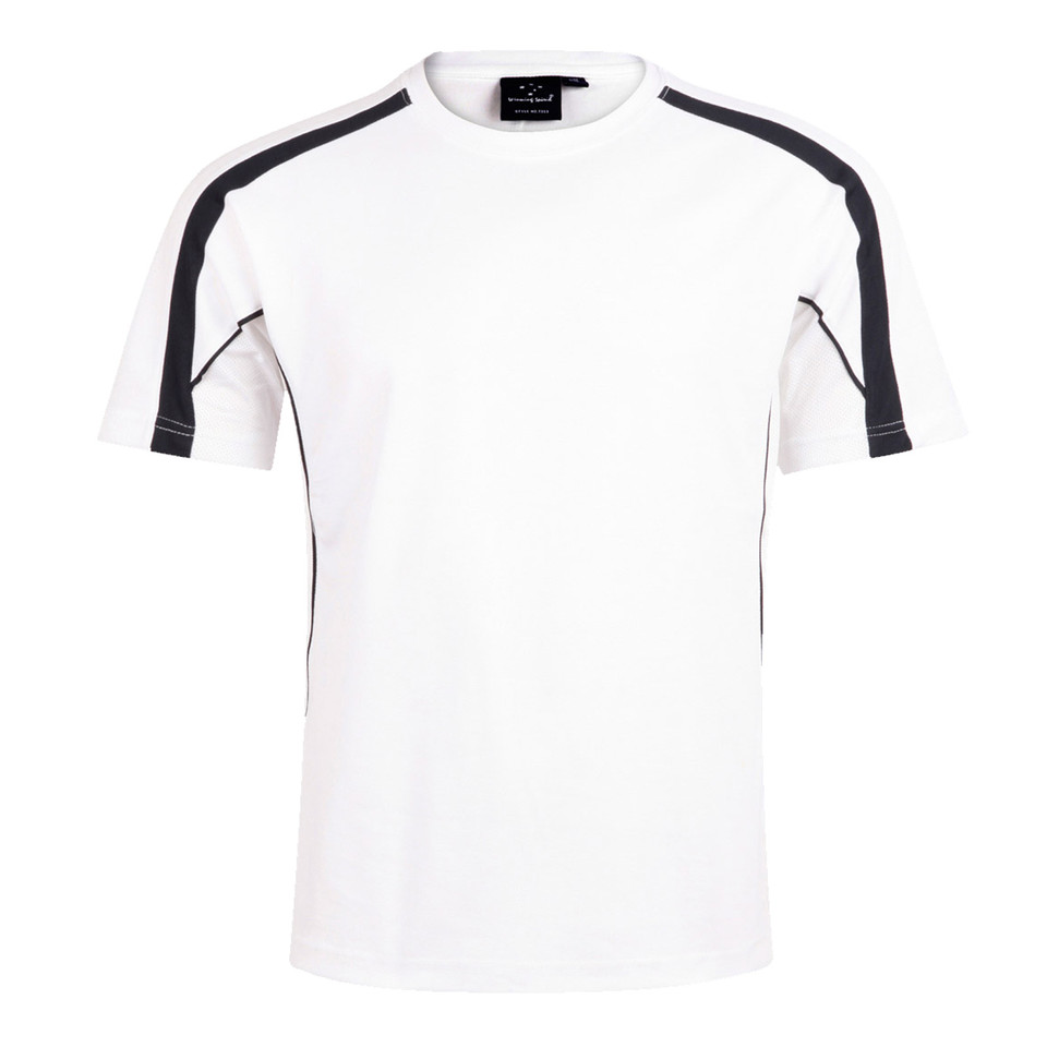 White ladies TrueDry sports tee with charcoal contrast panels on shoulders and sides