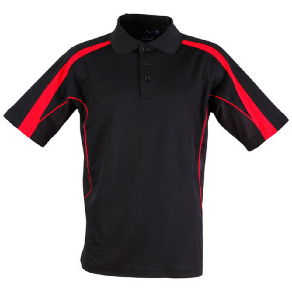 Black + Red Loyal Men's Truedry Contrast Sport Polo Shirt, a quick-dry, moisture-wicking top ideal for team uniforms, golf, or activewear.