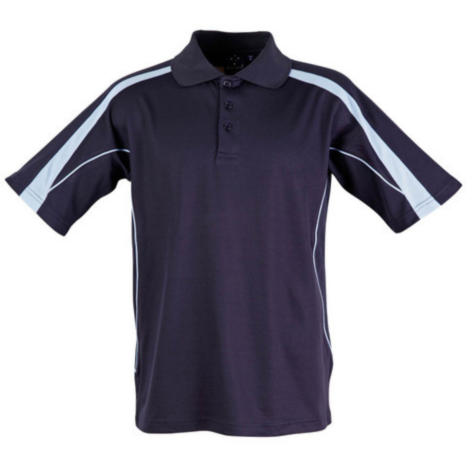 Navy + Sky Loyal Men's Truedry Contrast Sport Polo Shirt, a quick-dry, moisture-wicking top ideal for team uniforms, golf, or activewear.