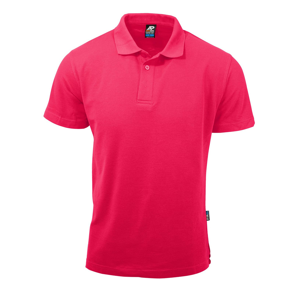 Hot pink poly-cotton polo shirt with collar and button placket for children