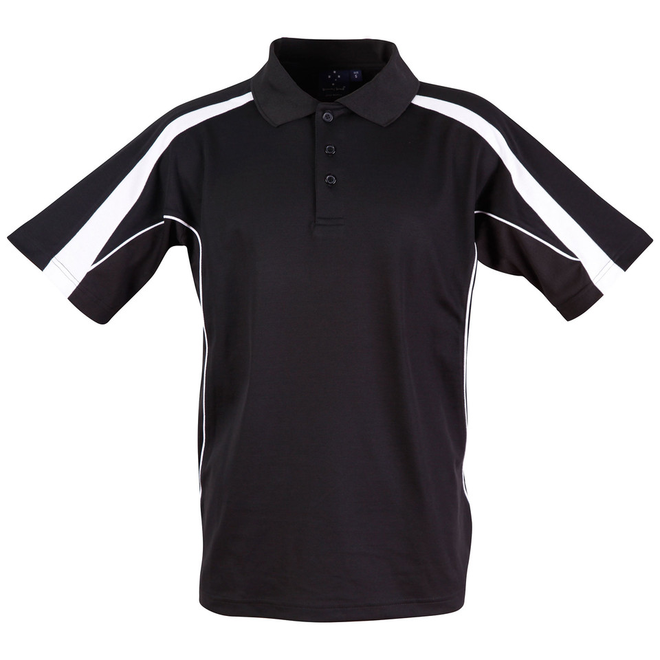 Black+White LOYAL Kids TrueDry Contrast Sport Polo Shirt featuring moisture-wicking technology, breathable mesh panels, and a vibrant contrast color design for school sports and junior athletics.