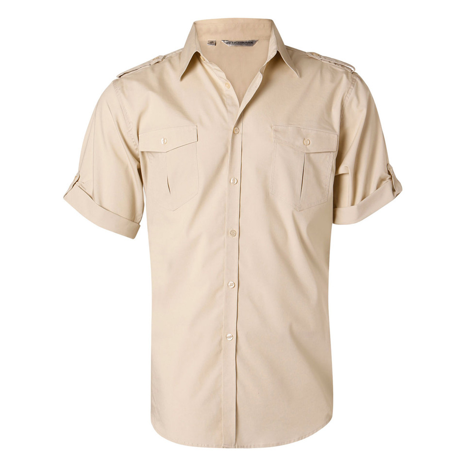 Sand Capitol Men's Short Sleeve Military Shirt, a durable, short-sleeve utility shirt with button-down chest pockets, ideal for workwear or casual uniform.