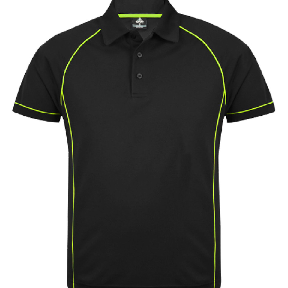 Black+Green Elite Men's Contrast Piping Sports Polo Shirt, a quick-dry performance top with bold contrast piping, ideal for team uniforms, golf, or active workwear.