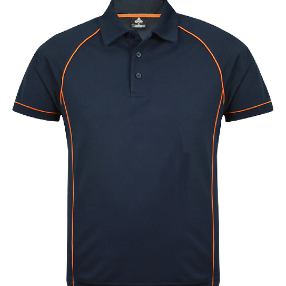 Navy+Orange | Bulk Buy Plain Piping Sports Polos