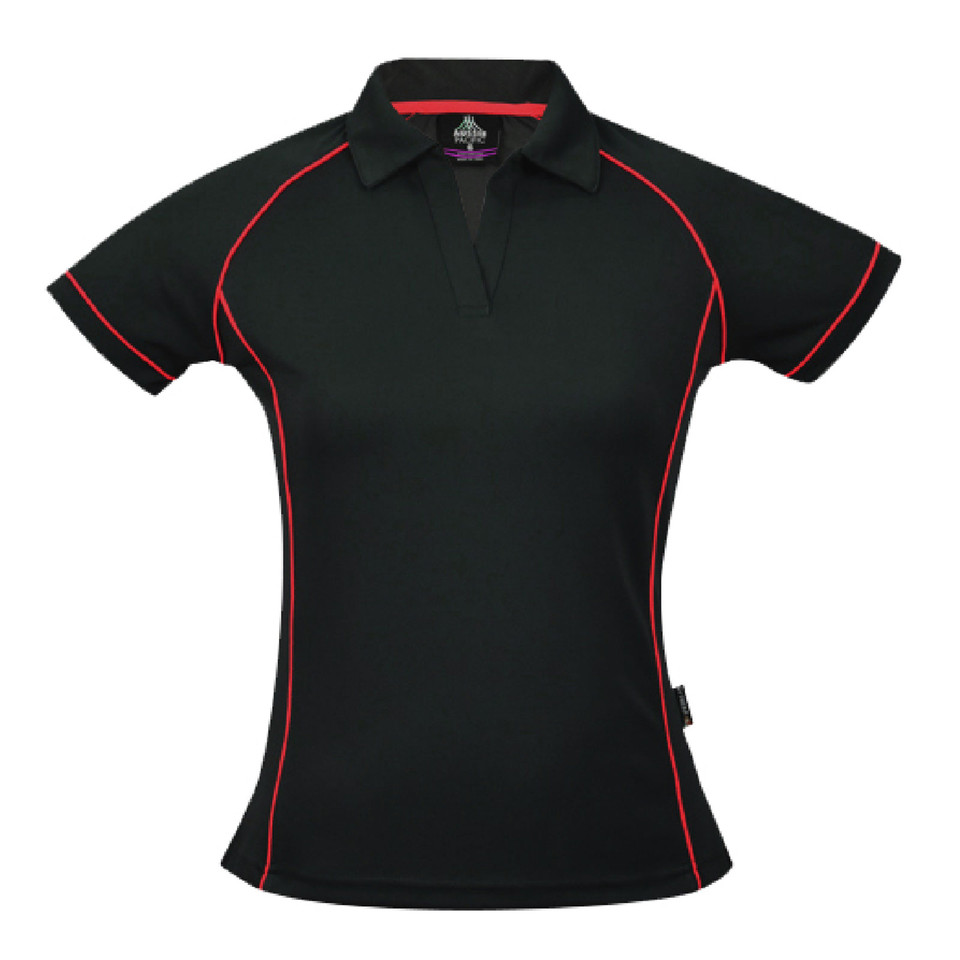 Black+Red Elite Ladies Contrast Piping Sports Polo Shirt, a quick-dry performance top with bold contrast piping, ideal for team uniforms, golf, or active workwear.