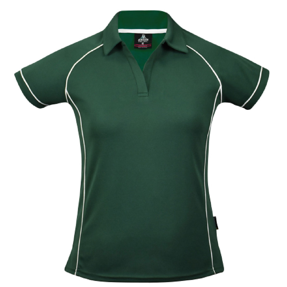 Bottle+White Elite Ladies Contrast Piping Sports Polo Shirt, a quick-dry performance top with bold contrast piping, ideal for team uniforms, golf, or active workwear.
