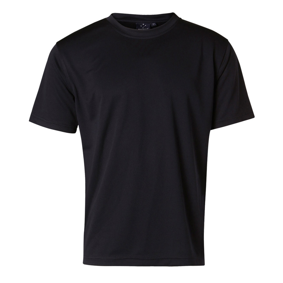 Black crew neck cool dry mesh t-shirt with short sleeves and smooth finish