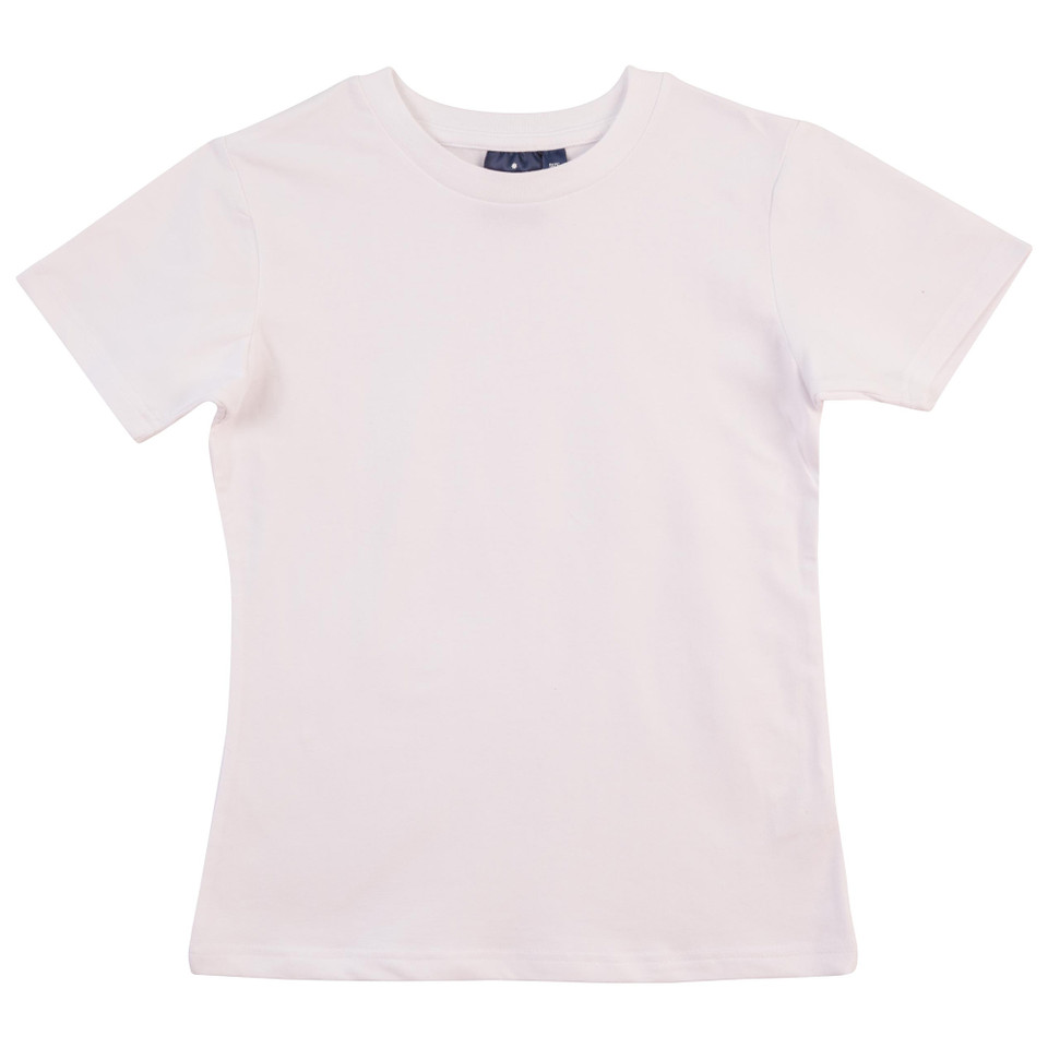 Pale pink fitted women's t-shirt with crew neck and short sleeves on white background