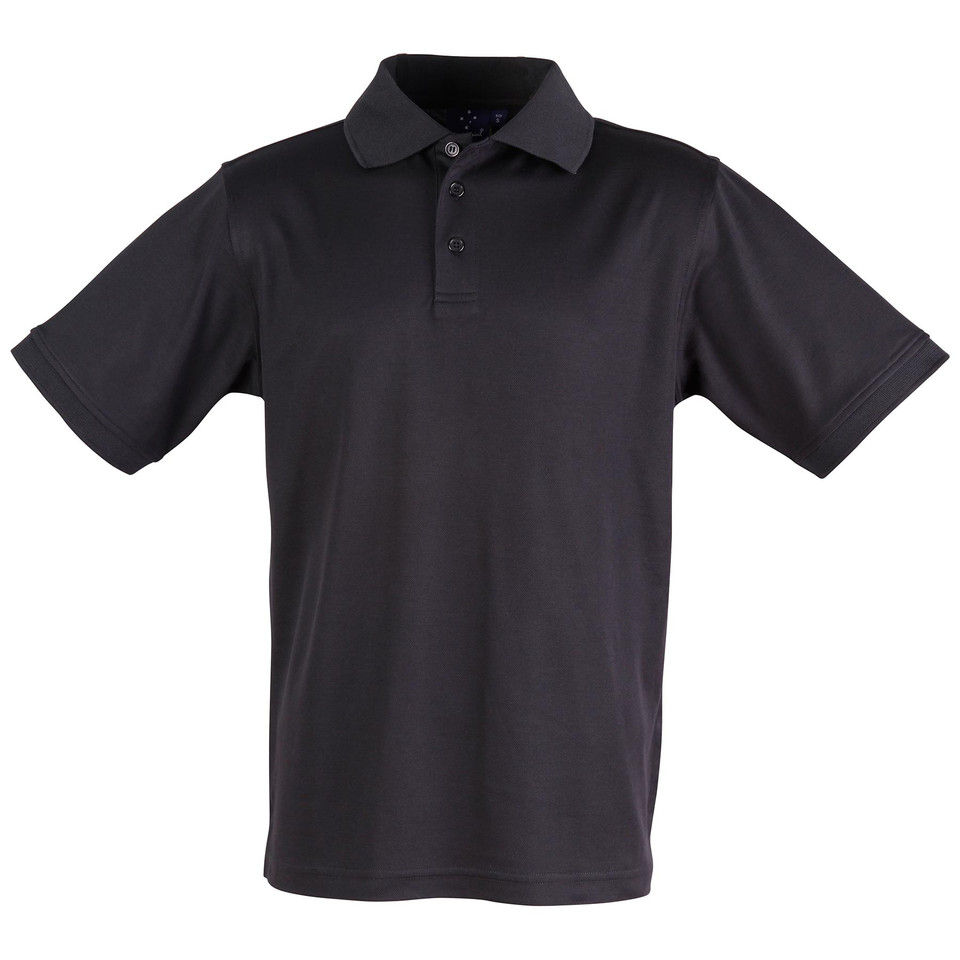 Black Plain Victory men's quick-dry short-sleeve polo shirt with TrueDry knit, featuring moisture-wicking technology and UV protection for sports, workwear, or uniforms.