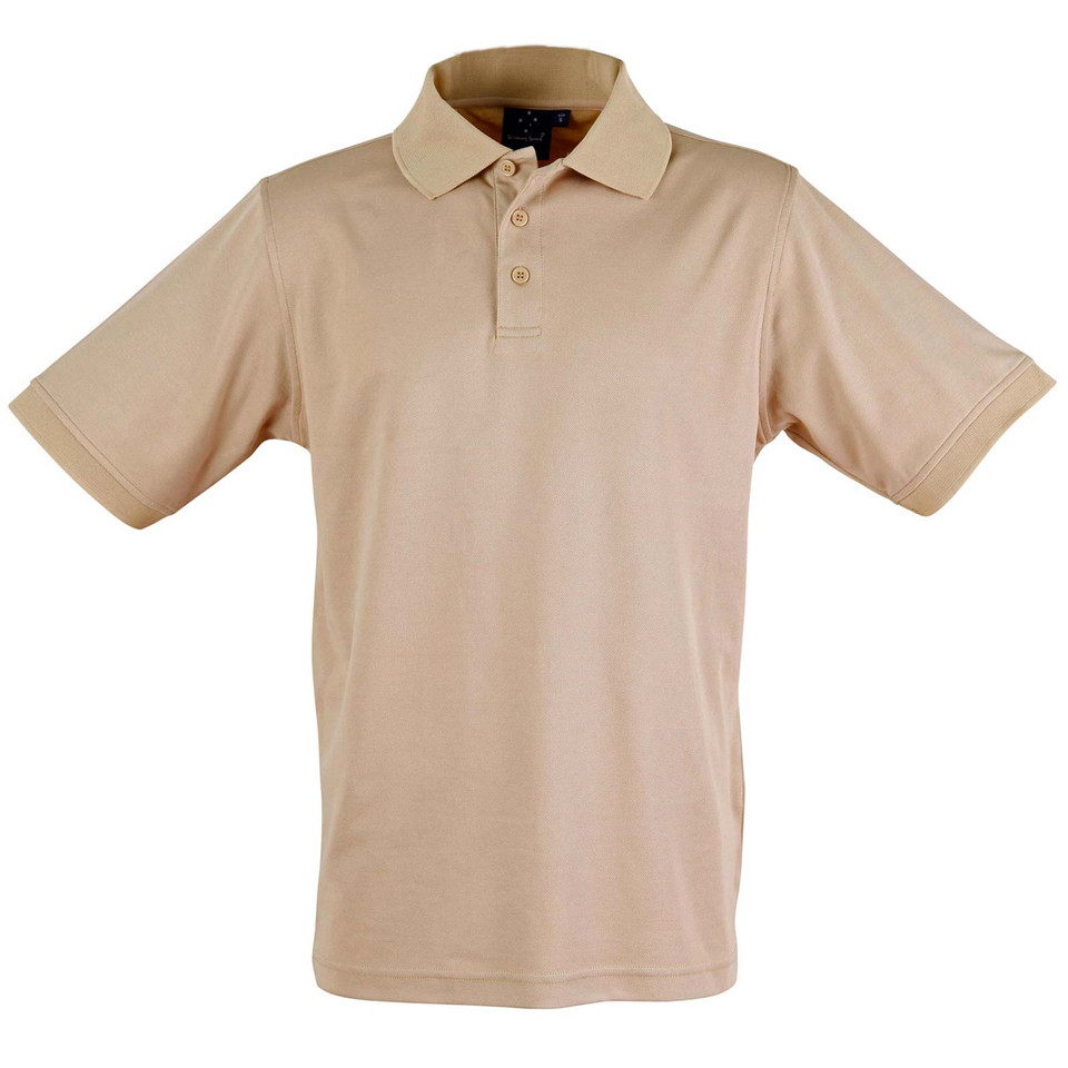 Beige Plain Victory men's quick-dry short-sleeve polo shirt with TrueDry knit, featuring moisture-wicking technology and UV protection for sports, workwear, or uniforms.