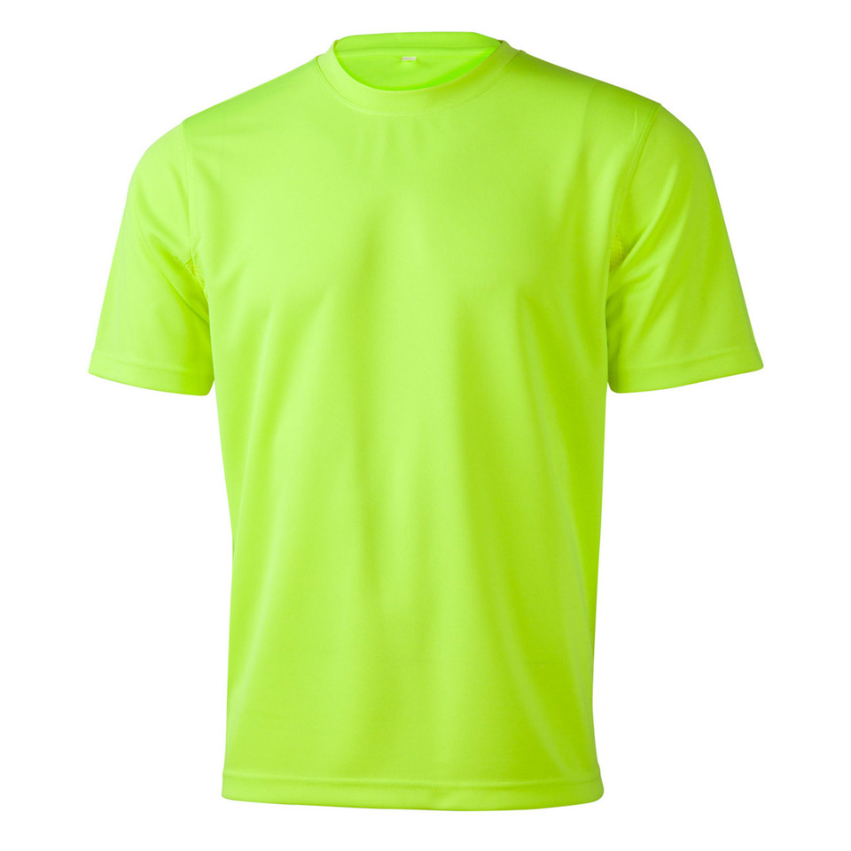Safety yellow unisex crew neck tee with short sleeves and textured mini waffle CoolDry fabric