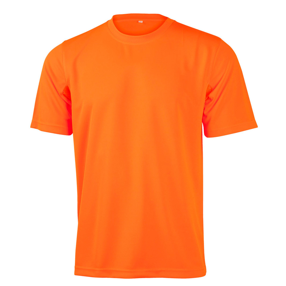 Safety orange unisex crew neck tee with short sleeves and mini waffle texture CoolDry fabric