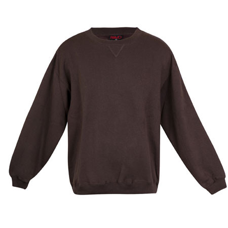 Chocolate brown unisex fleece sweatshirt with ribbed cuffs and hem on white background