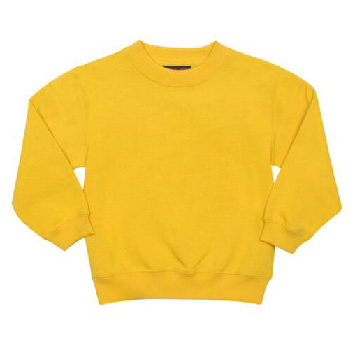 Golden yellow crew neck fleece sweatshirt with ribbed cuffs and hem