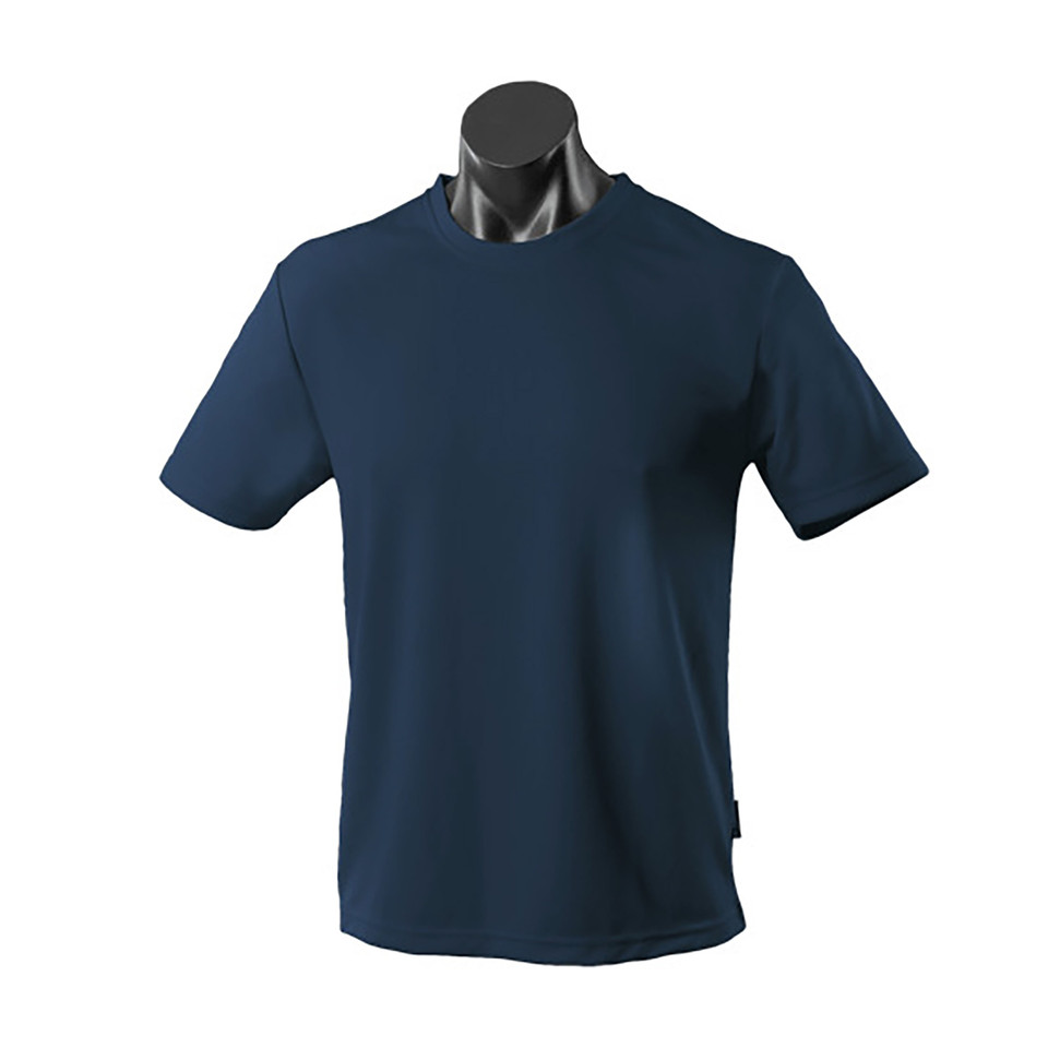 Navy blue kids crew neck t-shirt with textured mini waffle knit fabric and short sleeves