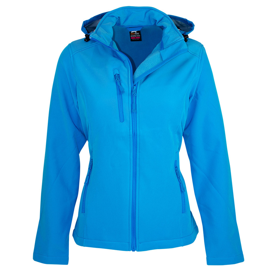 Blue Omen Ladies Water Repellent Softshell Jacket with Bonded Fleece Lining, perfect for corporate or outdoor use.