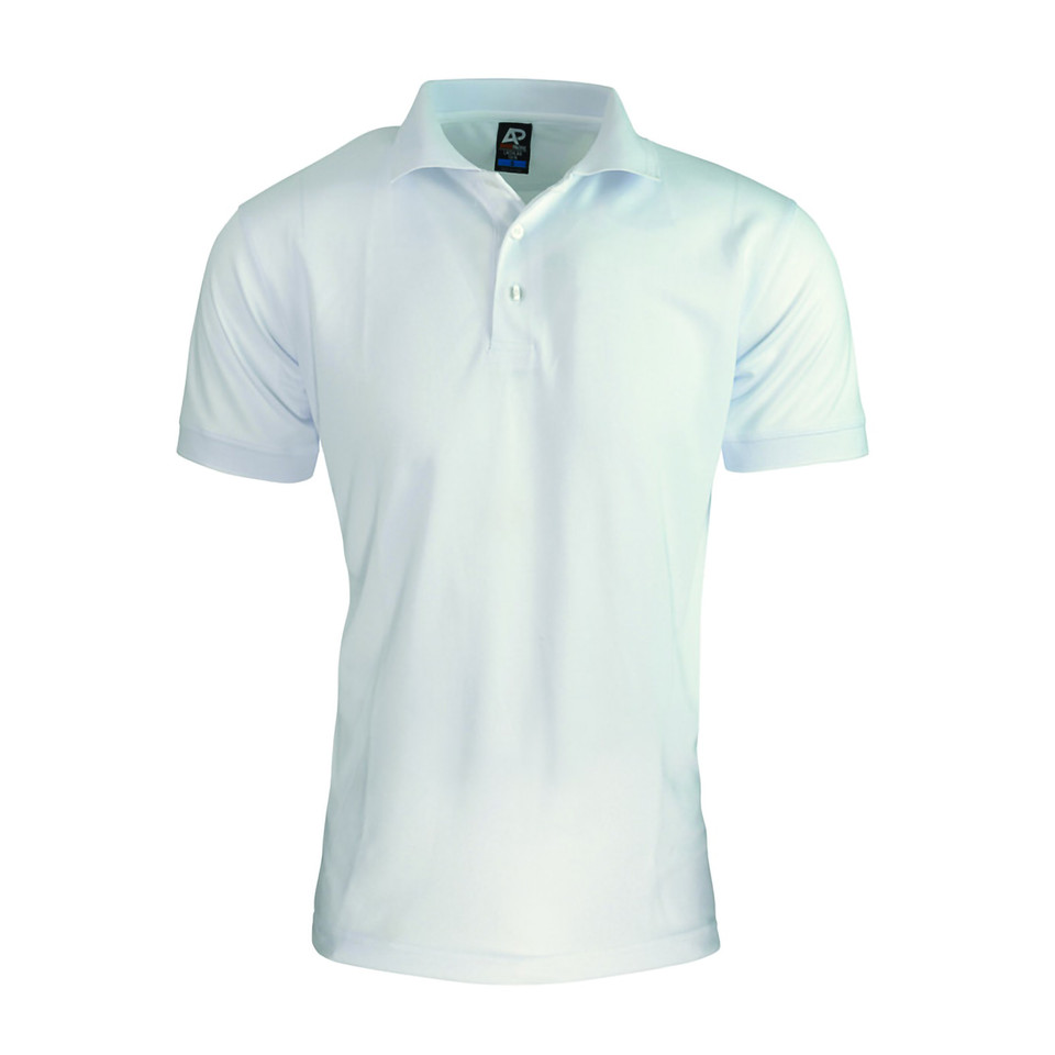 White | Mens Honeycomb Knit Polyester DriWear Polo Shirt