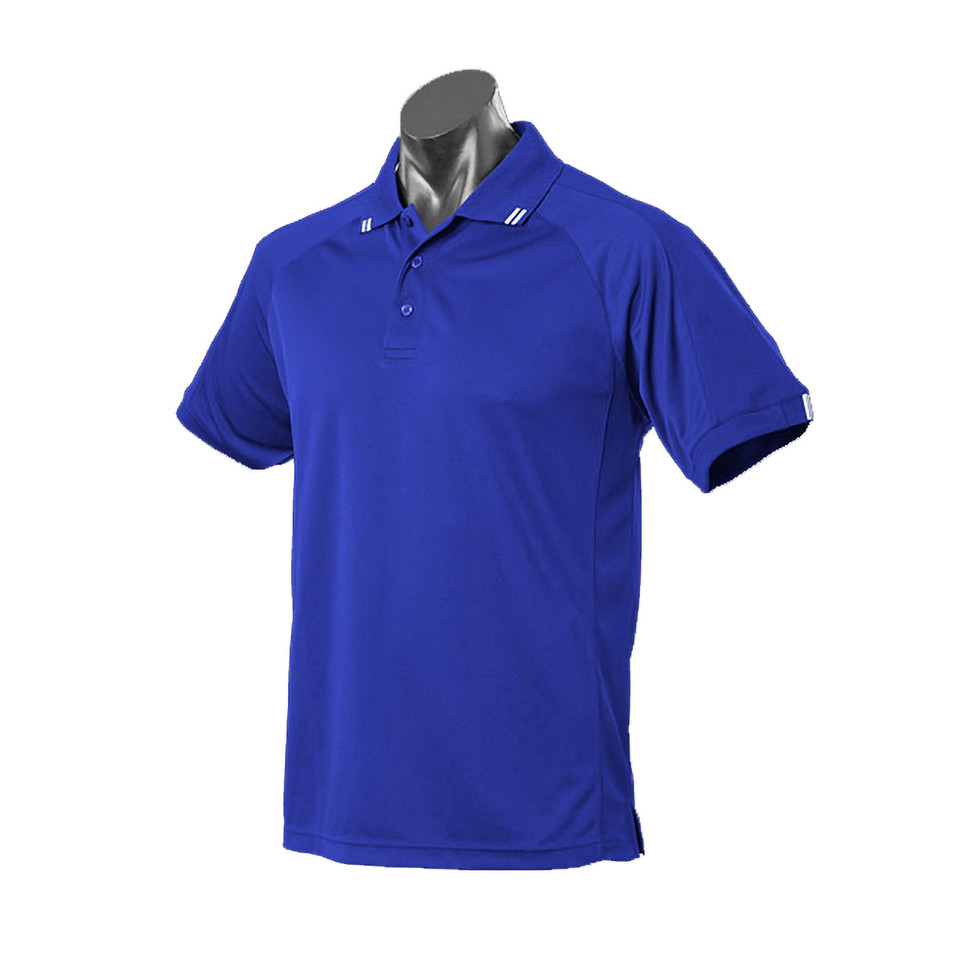 Royal+White FINERY Men's Polo Shirt featuring a breathable Birdseye knit and Driwear technology for superior moisture wicking, styled with a classic collar for corporate and hospitality uniforms.