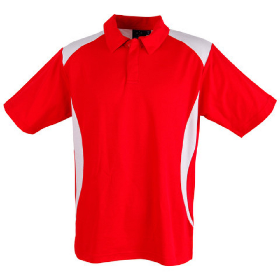 Red White Secret men's quick-dry TrueDry mesh short sleeve polo shirt with contrast piping, featuring moisture-wicking and anti-bacterial properties for team wear and corporate uniforms.