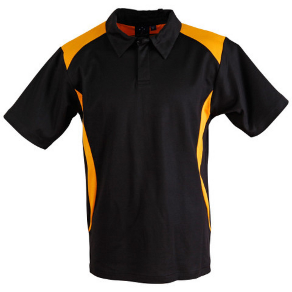 Black Gold Secret men's quick-dry TrueDry mesh short sleeve polo shirt with contrast piping, featuring moisture-wicking and anti-bacterial properties for team wear and corporate uniforms.